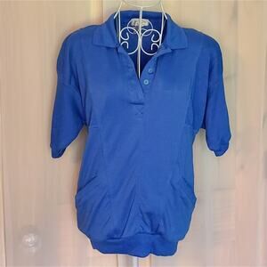 Vintage Top, size Medium, Blue Polo Style w/Pockets LAVON